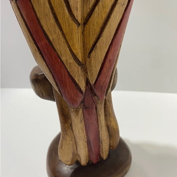 Hand-Carved Wooden Bird Sculpture 14.5" Tribal Style Hawk Figurine Decor - Picture 6 of 10